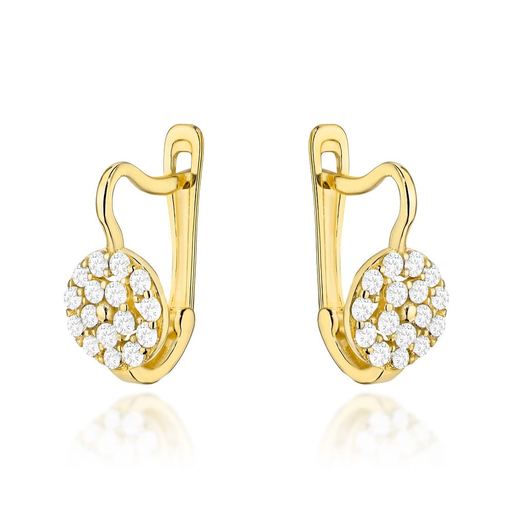 Cercei Eleganti din Aur Galben 14K Tip Cerc cu Pietre de Zirconiu, Sistem Englezesc (Greutate: 1.15)