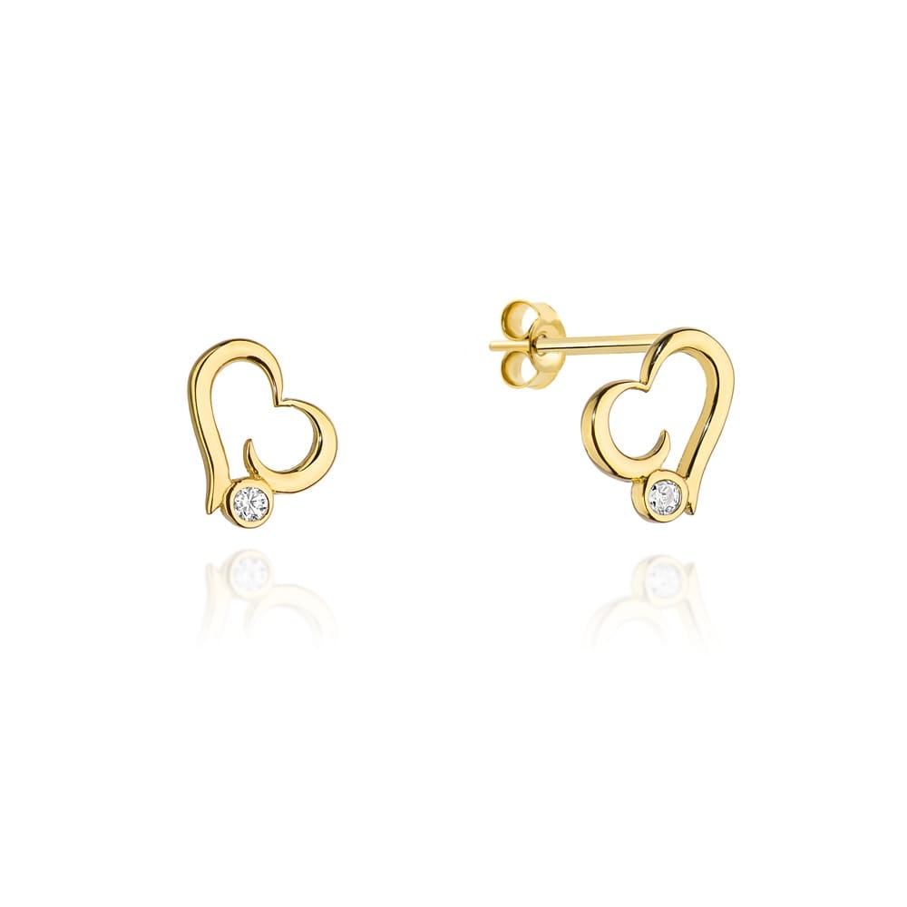Cercei inimioare de aur cu un singur zircon (Greutate: 0.75)