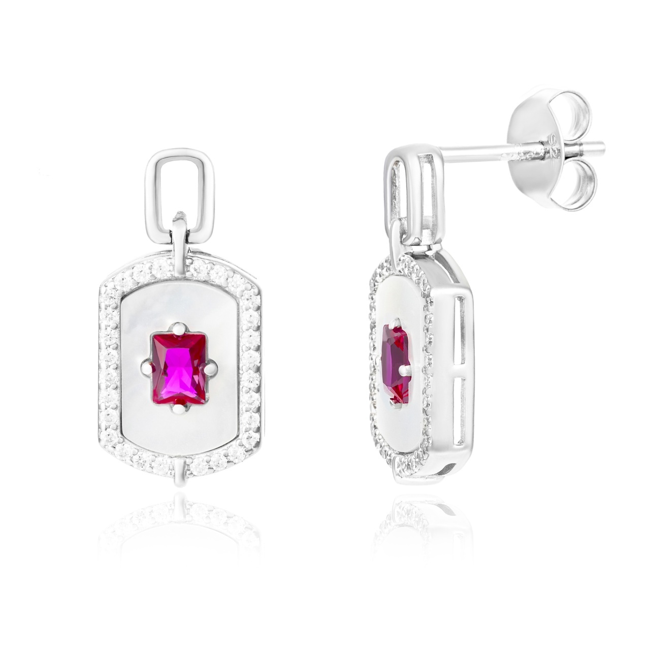 Cercei Pink Frame din argint 925 si sidef 3.50g