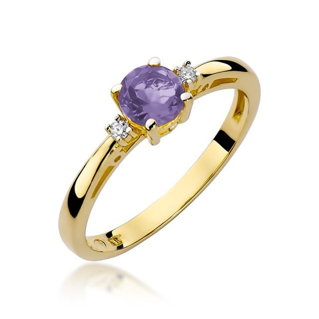 Inel Aur 14K cu Ametist 0.50 ct si Diamante Naturale 0.03 ct (Varianta: Galben)