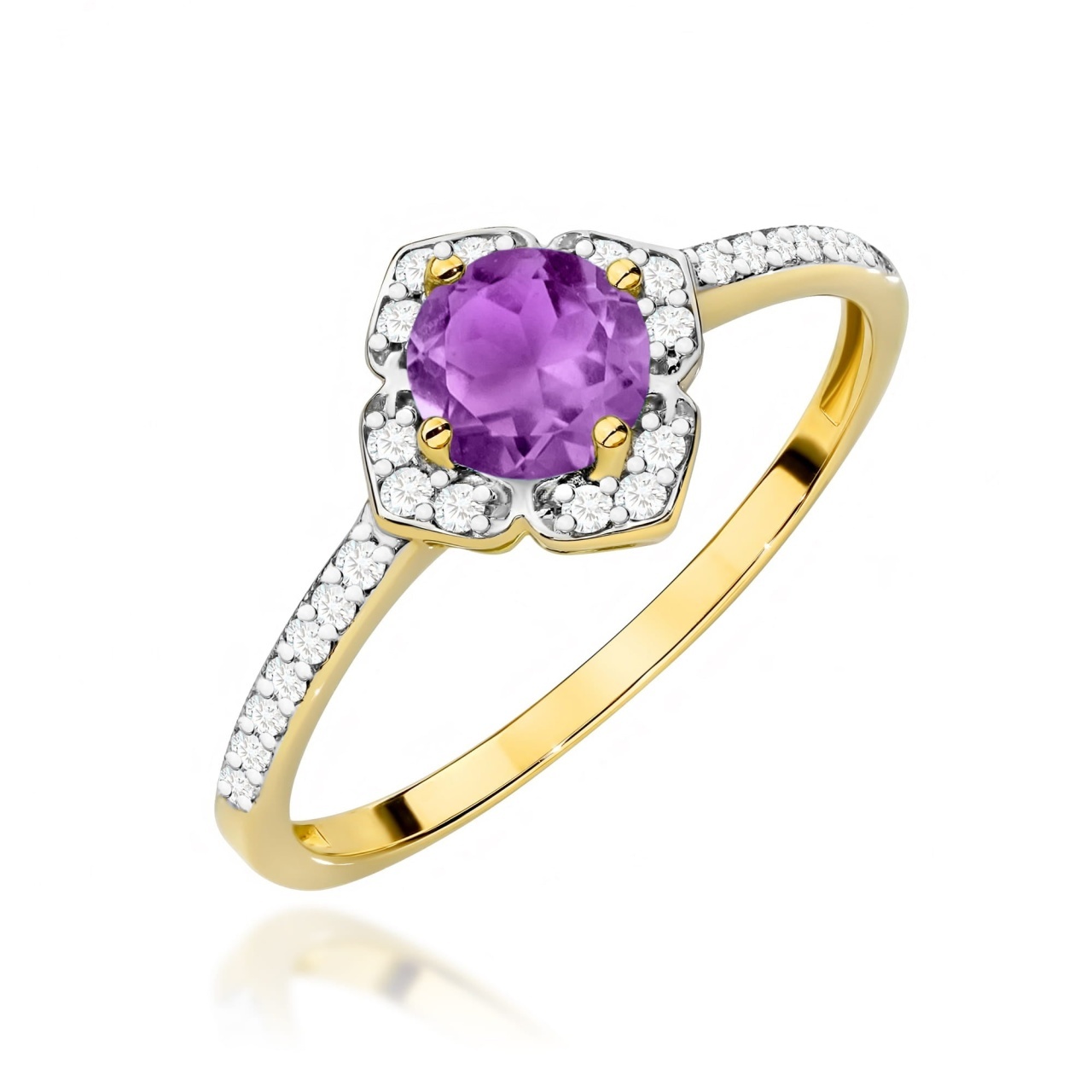 Inel Aur 14K cu Ametist 0.50 ct si Diamante Naturale 0.13 ct (Varianta: Galben)
