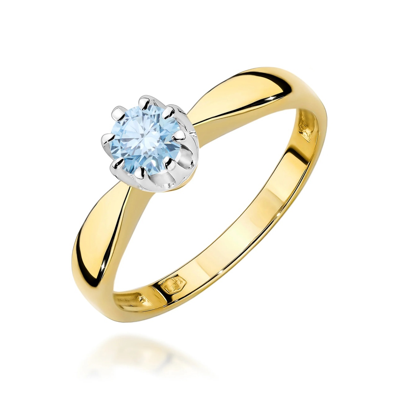 Inel Aur 14K cu Diamant Albastru de Laborator 0.30 ct (Varianta: Alb)