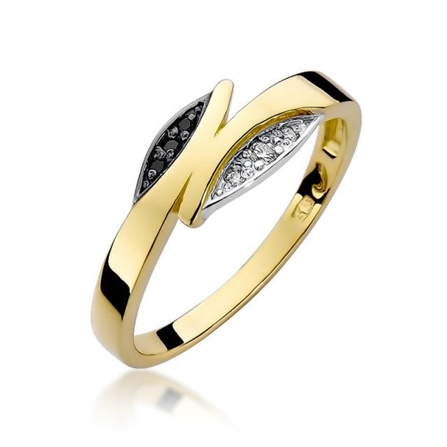 Inel Aur 14K cu Diamante Naturale Albe si Negre 0.03 ct (Varianta: Galben)