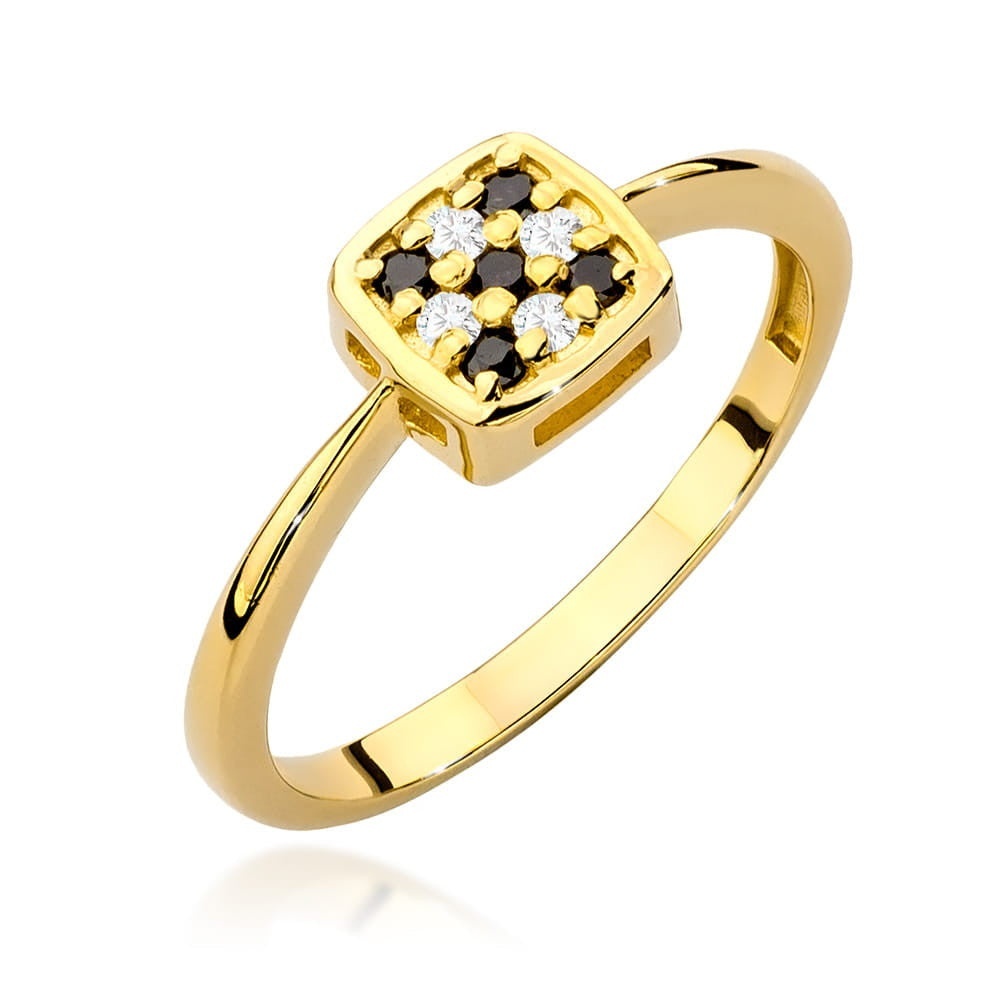 Inel Aur 14K cu Diamante Naturale Albe si Negre 0.13 ct (Varianta: Galben)