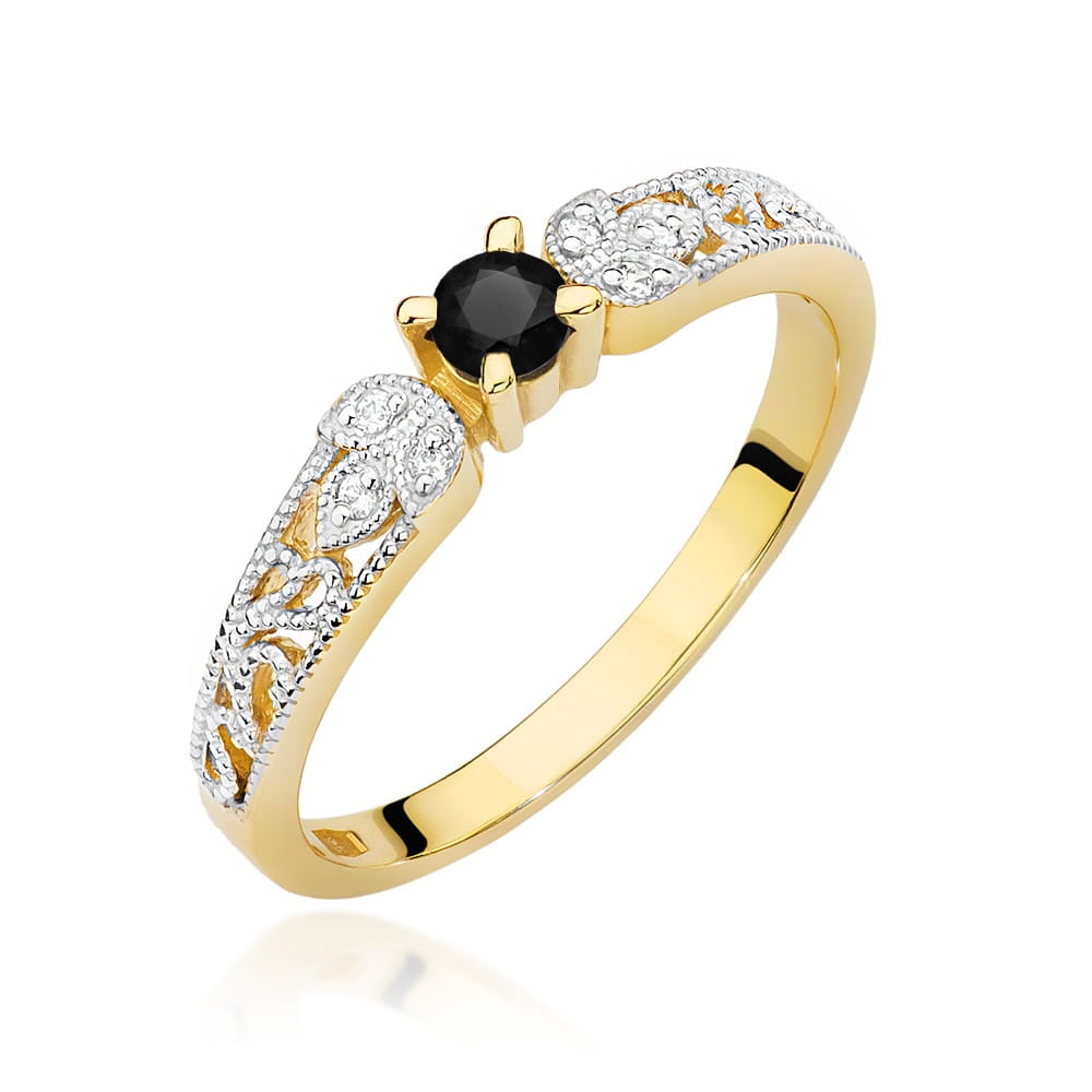 Inel Aur 14K cu Diamante Naturale Albe si Negre 0.15 ct (Varianta: Galben)