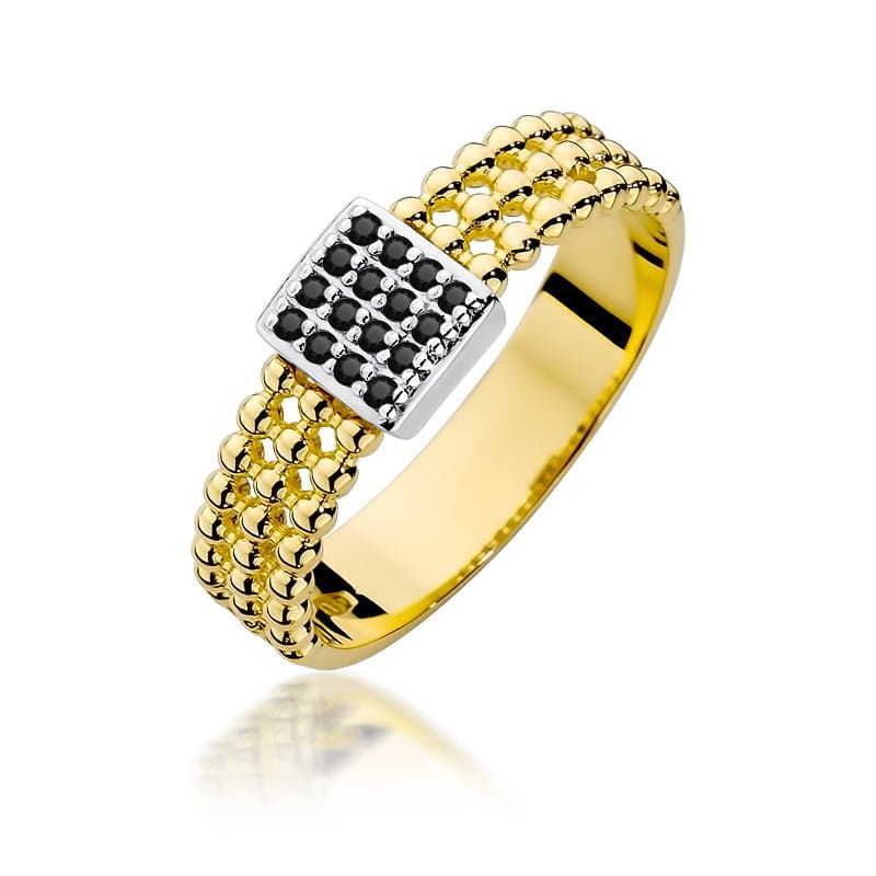 Inel Aur 14K cu Diamante Naturale Negre 0.08 ct (Varianta: Galben)