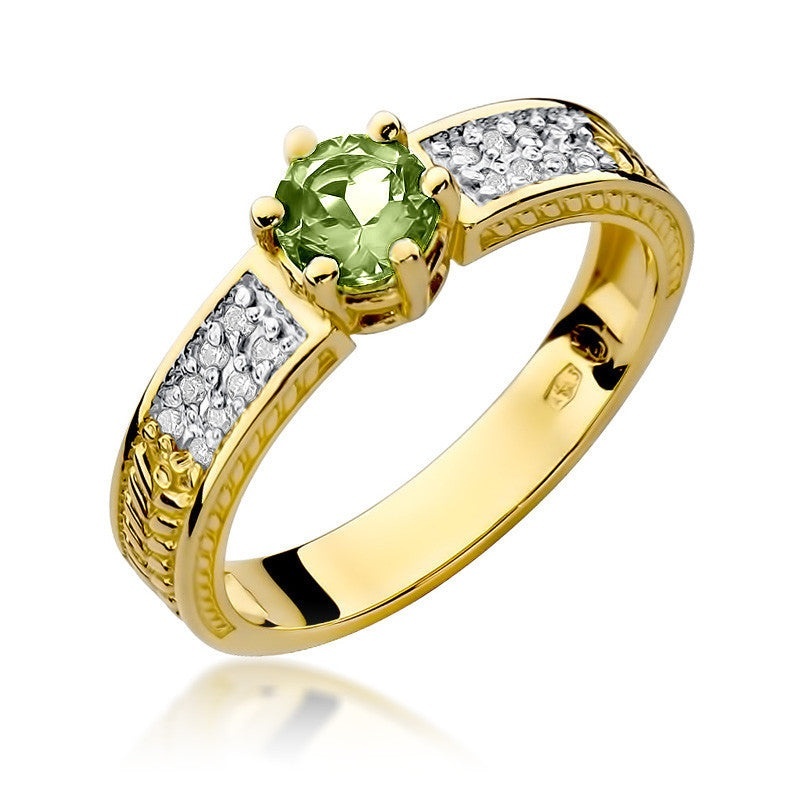 Inel Aur 14K cu Peridot 0.60 ct si Diamante Naturale 0.08 ct (Varianta: Galben)