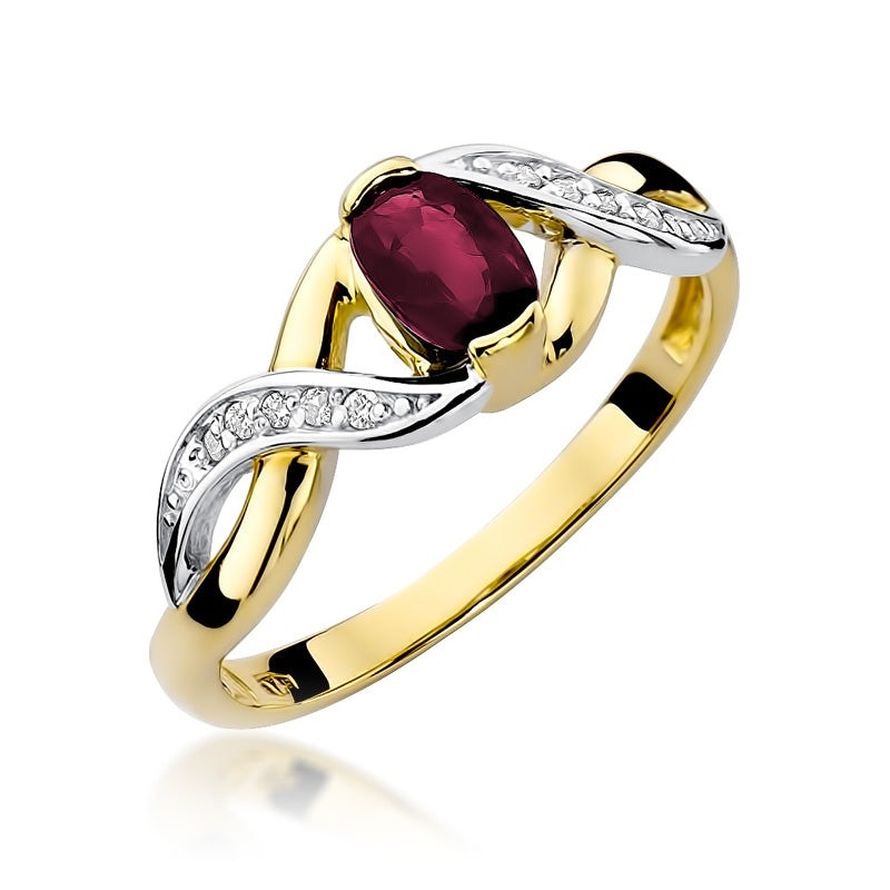 Inel Aur 14K cu Rubin 0.60 ct si Diamante Naturale 0.05 ct (Varianta: Alb)