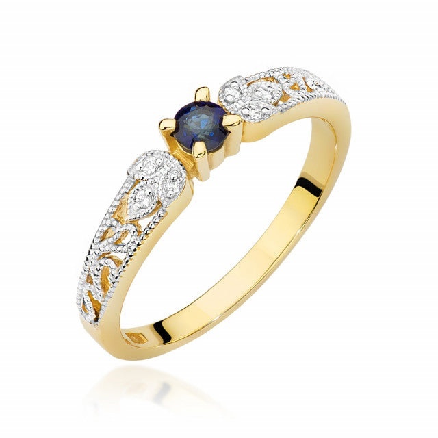 Inel Aur 14K cu Safir 0.15 ct si Diamante Naturale 0.03 ct (Varianta: Galben)