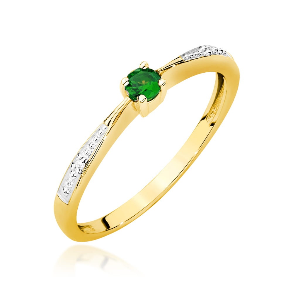 Inel Aur 14K cu Smarald 0.15 ct si Diamante Naturale 0.01 ct (Varianta: Galben)