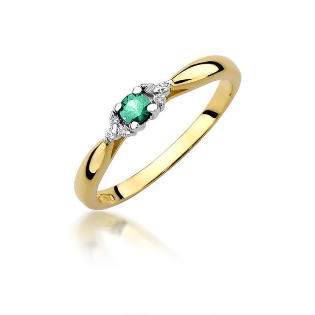 Inel Aur 14K cu Smarald 0.15 ct si Diamante Naturale 0.03 ct (Varianta: Galben)