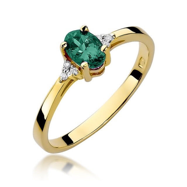 Inel Aur 14K cu Smarald 0.40 ct si Diamante Naturale 0.05 ct (Varianta: Galben)