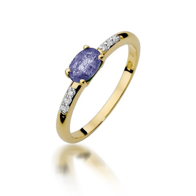 Inel Aur 14K cu Tanzanit 0.40 ct si Diamante Naturale 0.03 ct (Varianta: Galben)