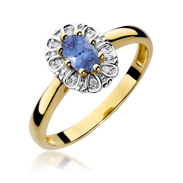 Inel Aur 14K cu Tanzanit 0.40 ct si Diamante Naturale 0.07 ct (Varianta: Galben)