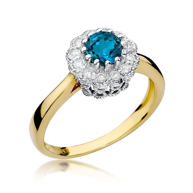 Inel Aur 14K cu Topaz London Blue 0.50 ct si Diamante Naturale 0.17 ct (Varianta: Galben)