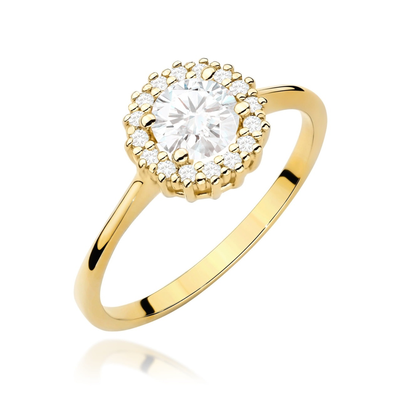 Inel Aur 14K cu White Sapphire 0.60 ct si Diamante Naturale 0.14 ct (Varianta: Galben)