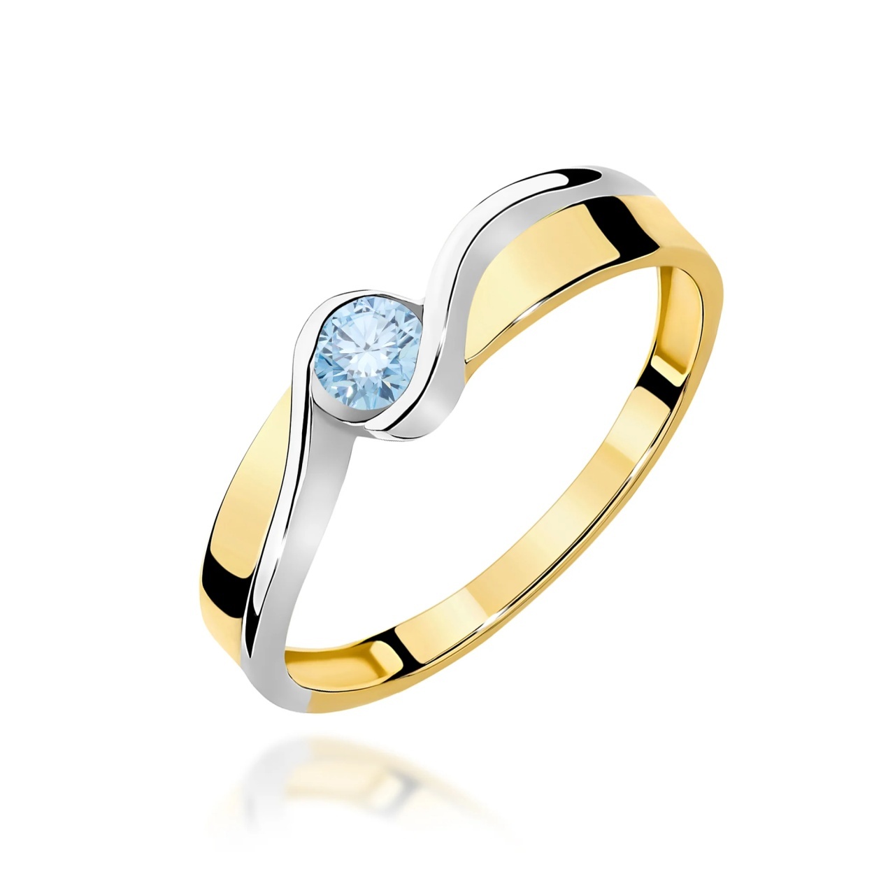 Inel Aur 9K cu Diamant Albastru de Laborator 0.15 ct (Varianta: Galben)