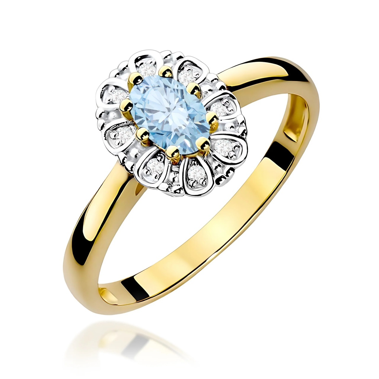 Inel Aur 9K cu Diamante Albastre de Laborator 0.57 ct (Varianta: Galben)