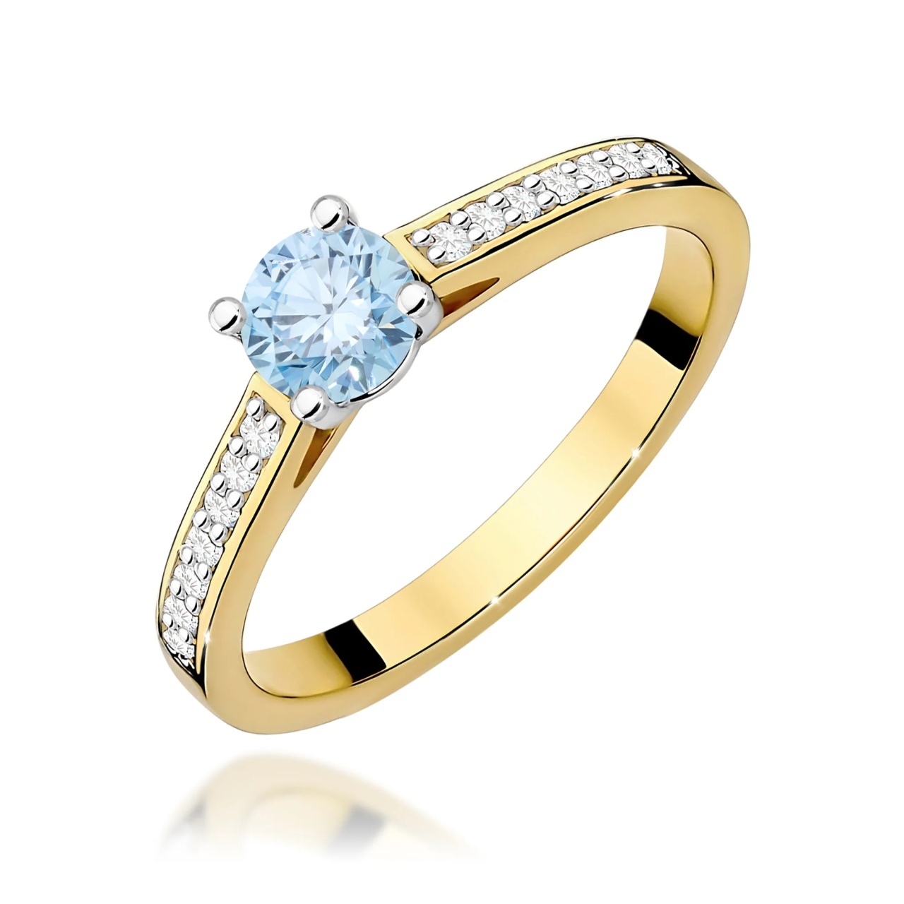 Inel Aur 9K cu Diamante Albastre de Laborator 0.62 ct (Varianta: Galben)
