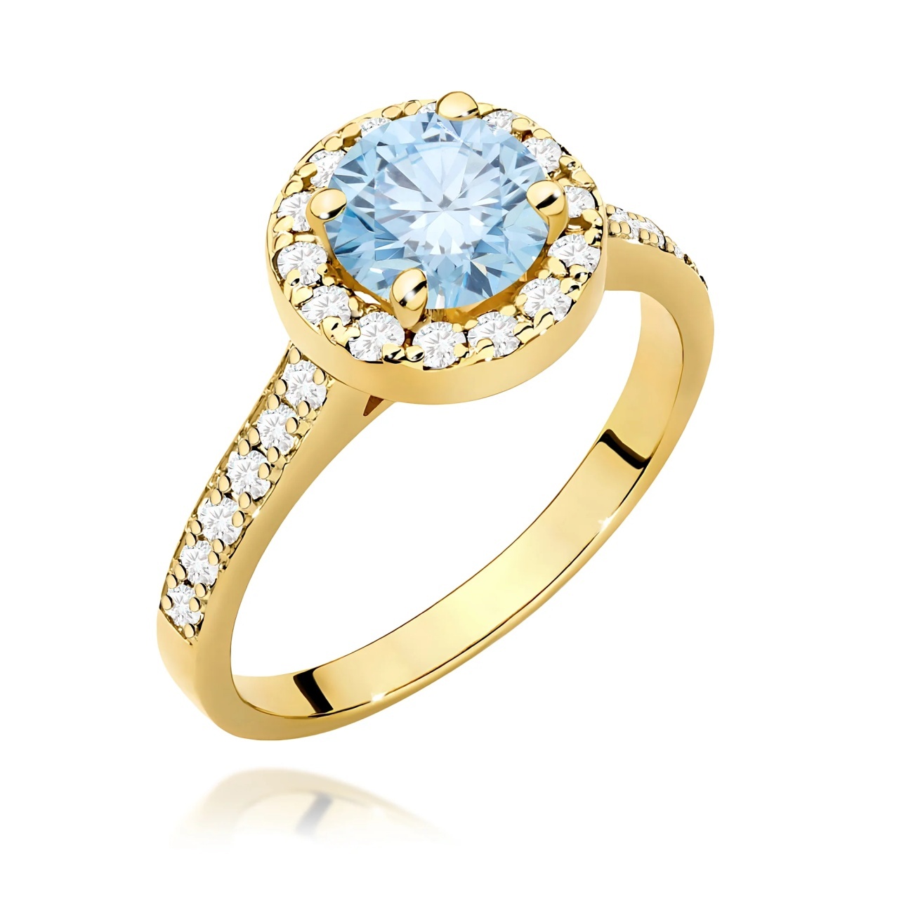 Inel Aur 9K cu Diamante Albastre de Laborator 1.38 ct (Varianta: Galben)
