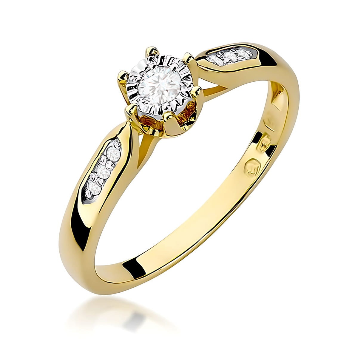 Inel Aur 9K cu Diamante de Laborator 0.13 ct (Varianta: Galben)