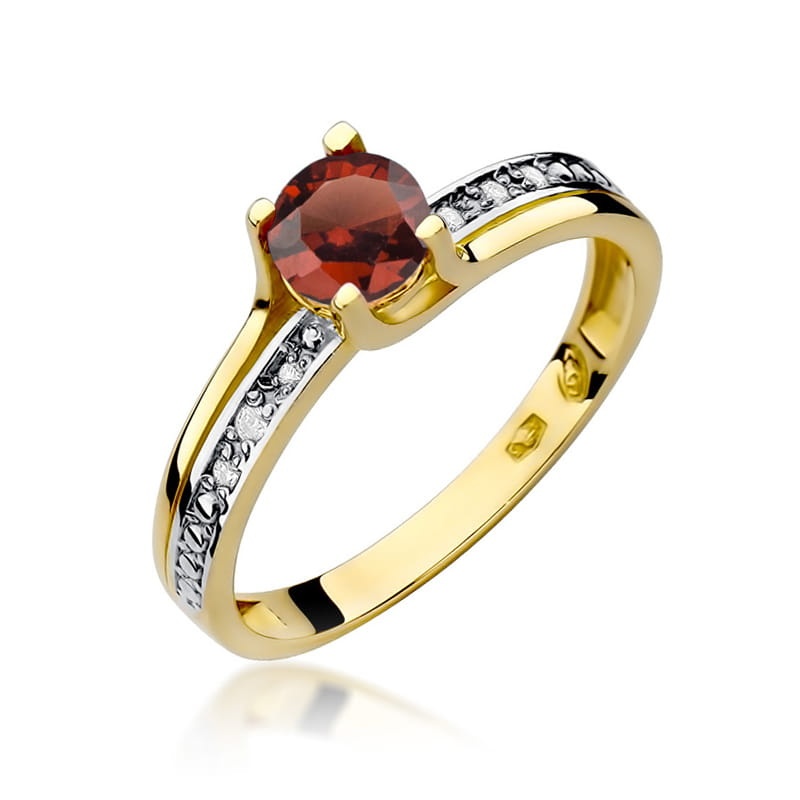 Inel Aur 9K cu Granat 0.60 ct si Diamante Naturale 0.03 ct (Varianta: Alb)