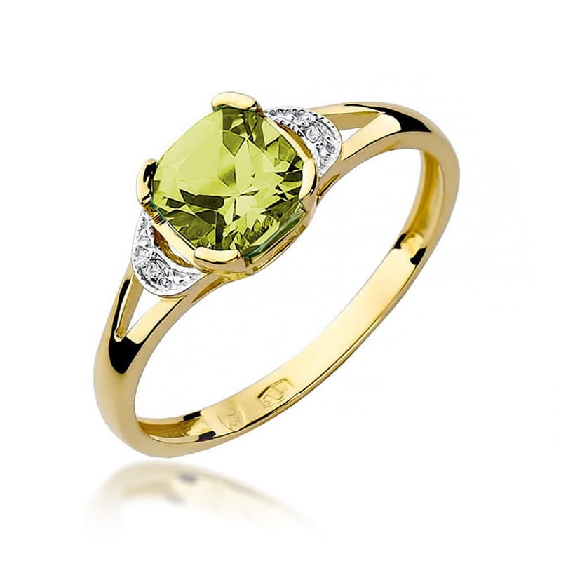 Inel Aur 9K cu Peridot 1.00 ct si Diamante Naturale 0.01 ct (Varianta: Galben)