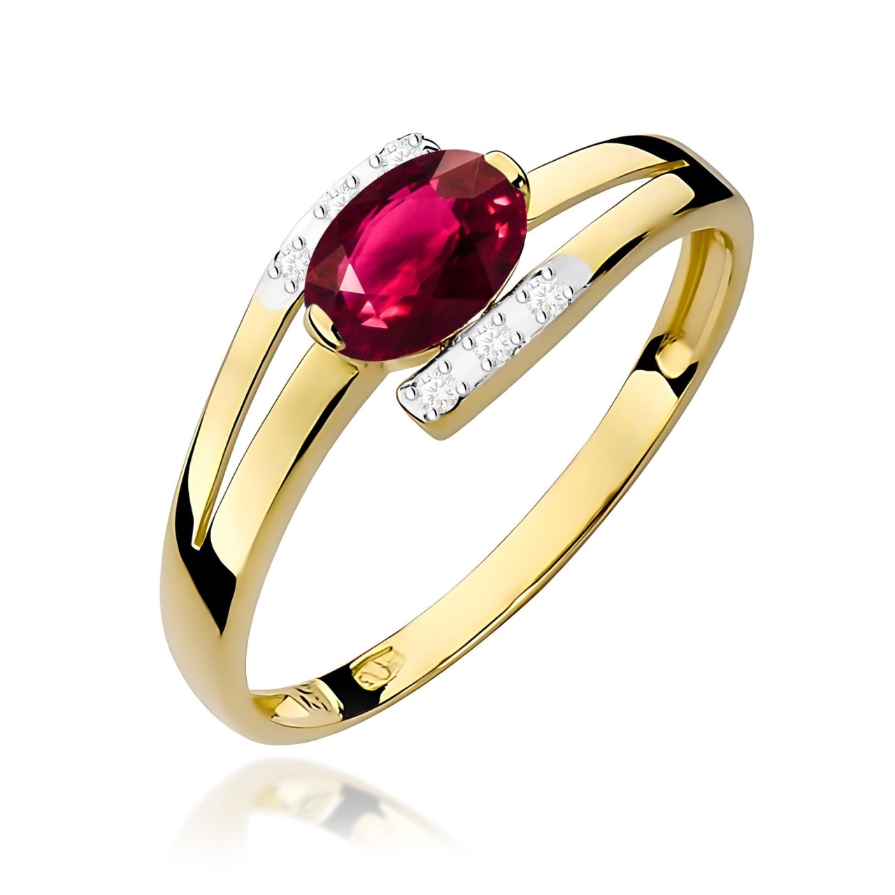 Inel Aur 9K cu Rhodolite 0.50 ct si Diamante Naturale 0.05 ct (Varianta: Galben)
