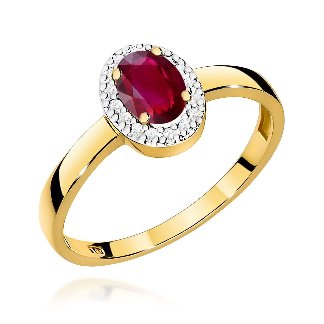 Inel Aur 9K cu Rubin 0.60 ct si Diamante Naturale 0.08 ct (Varianta: Galben)