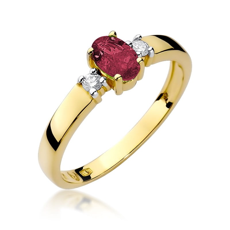 Inel Aur 9K cu Rubin 0.60 ct si Diamante Naturale 0.08 ct (Varianta: Galben)
