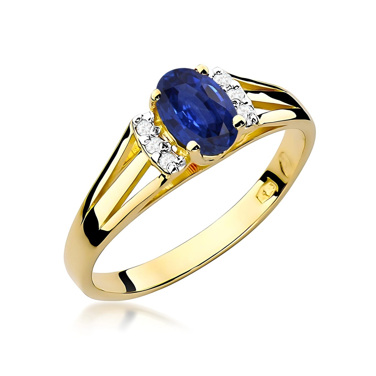 Inel Aur 9K cu Safir 0.70 ct si Diamante Naturale 0.05 ct (Varianta: Galben)