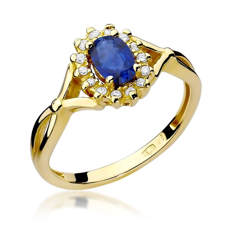 Inel Aur 9K cu Safir 0.70 ct si Diamante Naturale 0.12 ct (Varianta: Galben)