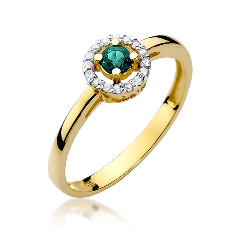 Inel Aur 9K cu Smarald 0.15 ct si Diamante Naturale 0.08 ct (Varianta: Galben)