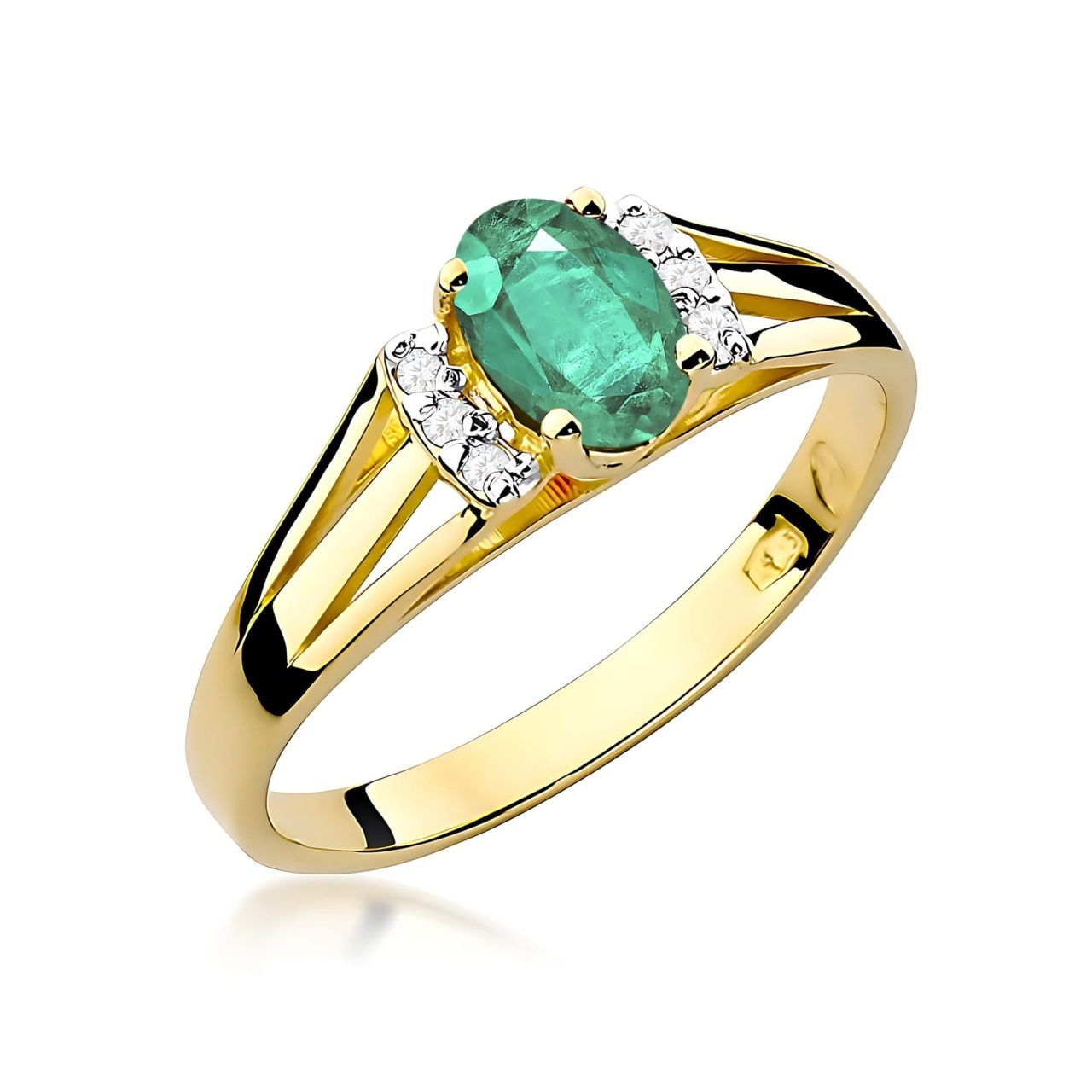 Inel Aur 9K cu Smarald 0.40 ct si Diamante Naturale 0.05 ct (Varianta: Galben)