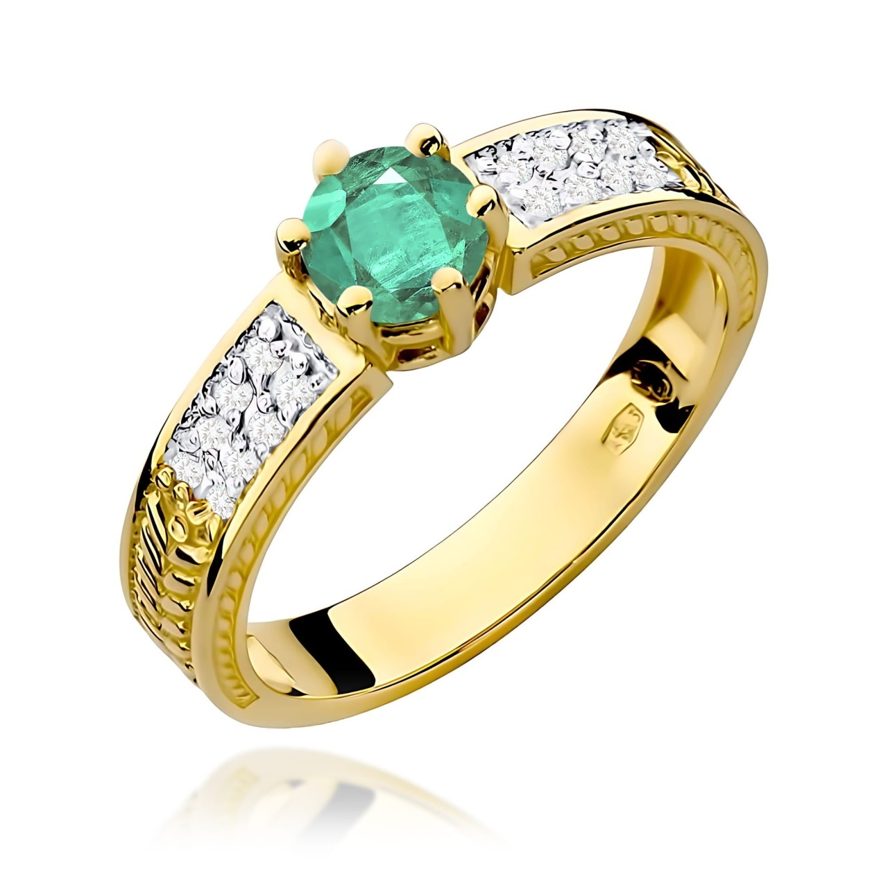 Inel Aur 9K cu Smarald 0.50 ct si Diamante Naturale 0.08 ct (Varianta: Galben)