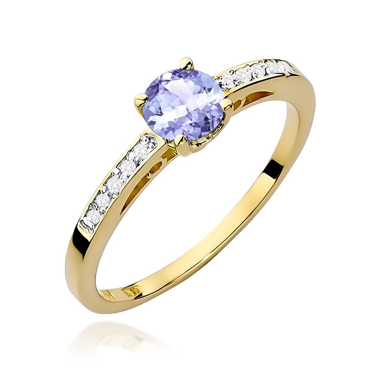 Inel Aur 9K cu Tanzanit 0.50 ct si Diamante Naturale 0.05 ct (Varianta: Galben)