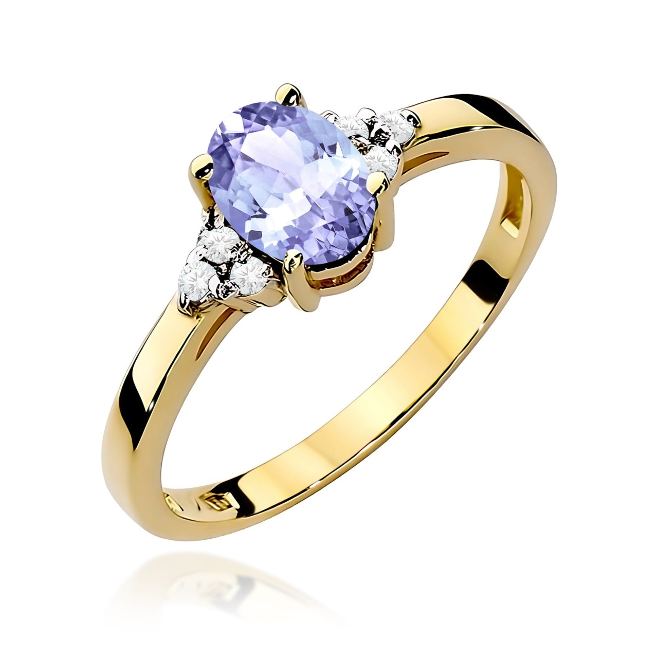 Inel Aur 9K cu Tanzanit 0.70 ct si Diamante Naturale 0.05 ct (Varianta: Galben)
