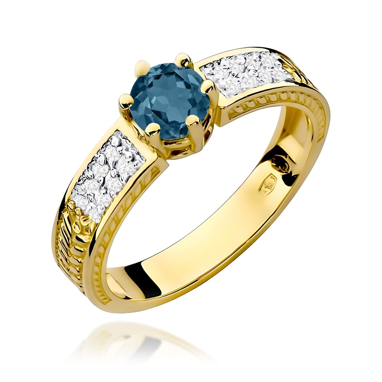 Inel Aur 9K cu Topaz London Blue 0.50 ct si Diamante Naturale 0.08 ct (Varianta: Galben)