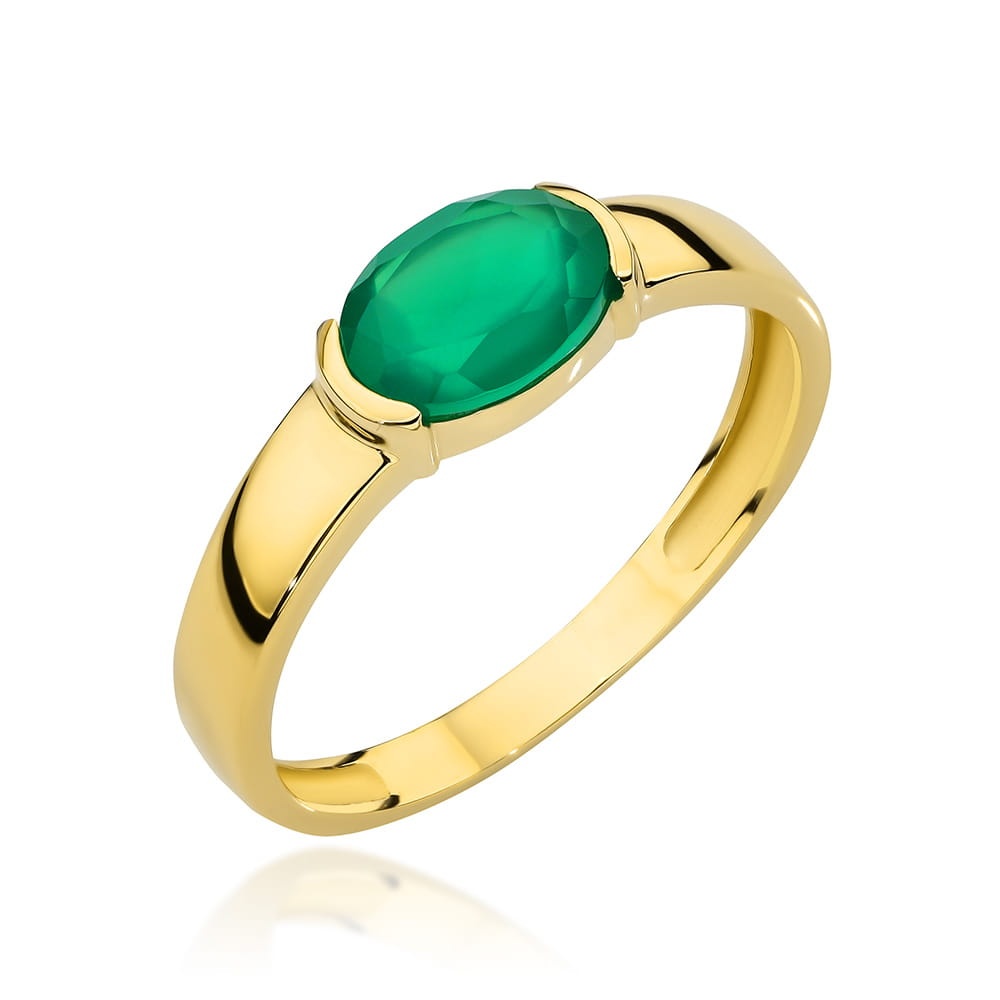 Inel Aur Cu Agat Verde Natural 14K (Greutate: 1.66, Măsură: 11)