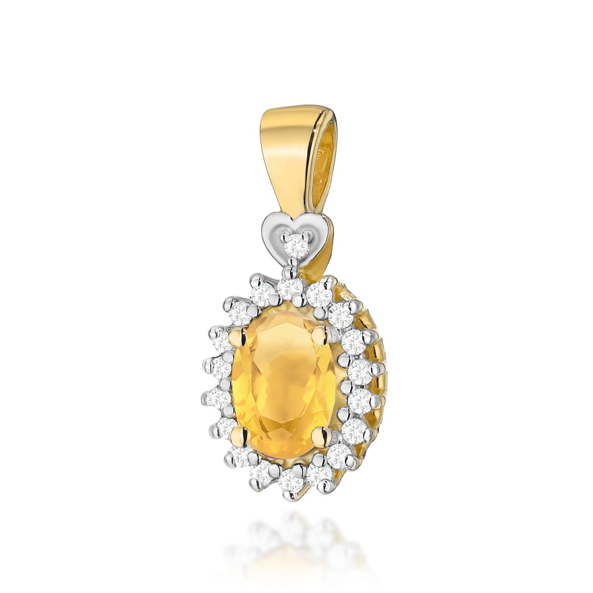 Pandantiv Aur 14K cu Citrin 0.60 ct si Diamante Naturale 0.10 ct (Varianta: Galben)