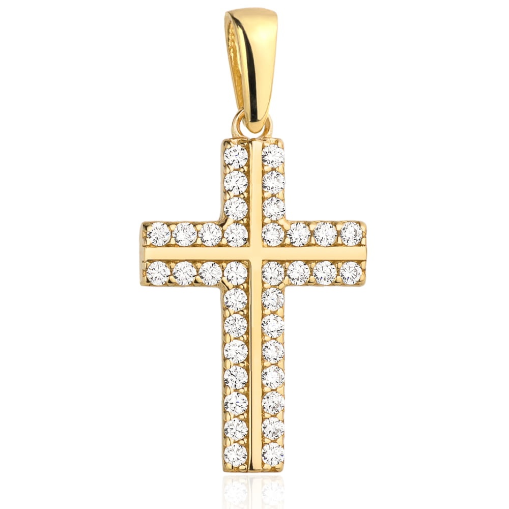 Pandantiv Aur 14k cu Cruce si Zirconii Albe (Greutate: 0.99)