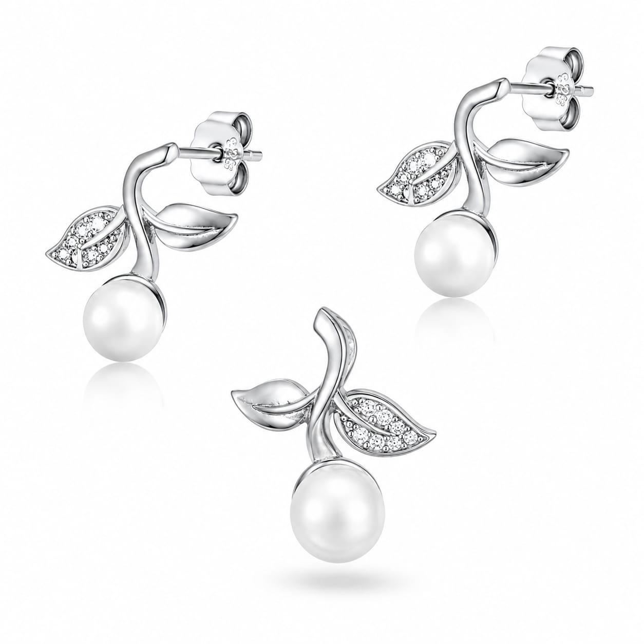 Set cercei si pandantiv din Argint 925 Flower & Pearl