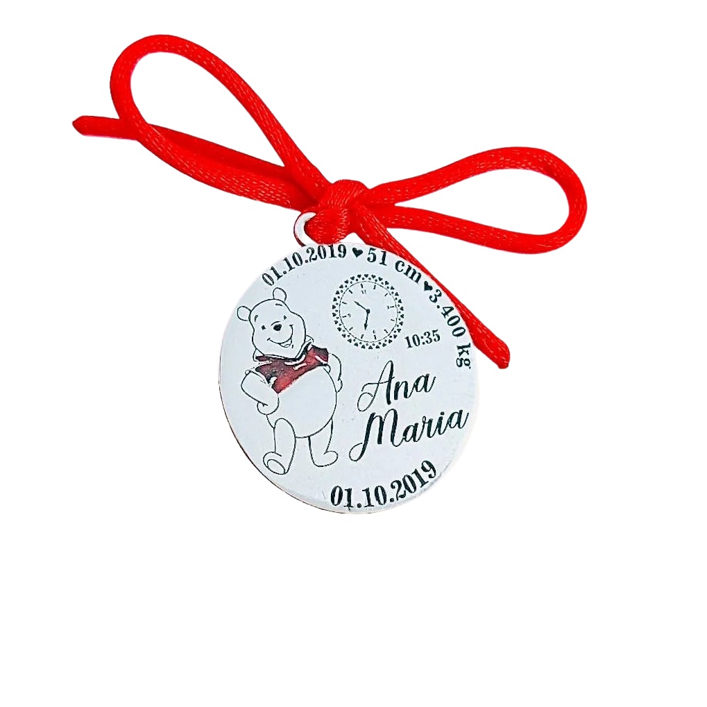 Banut Argint 2cm pentru Botez - Mot - Scaldat - Personalizabil Ursulet