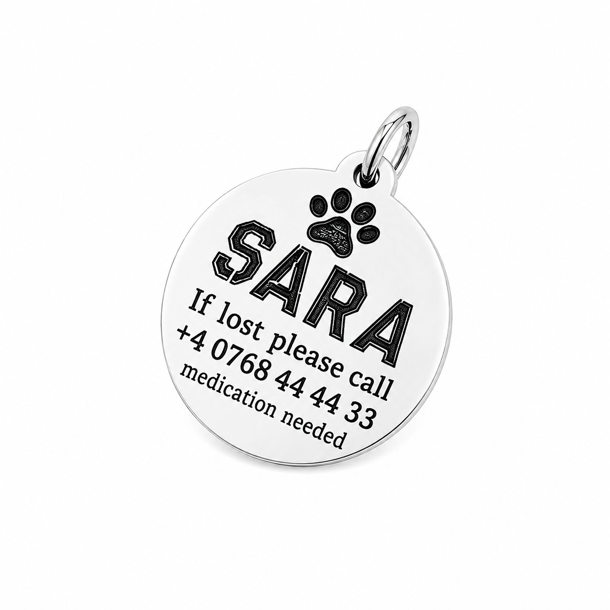 Banut personalizat din Argint 925 - 25mm - pentru zgarda caine de talie mare