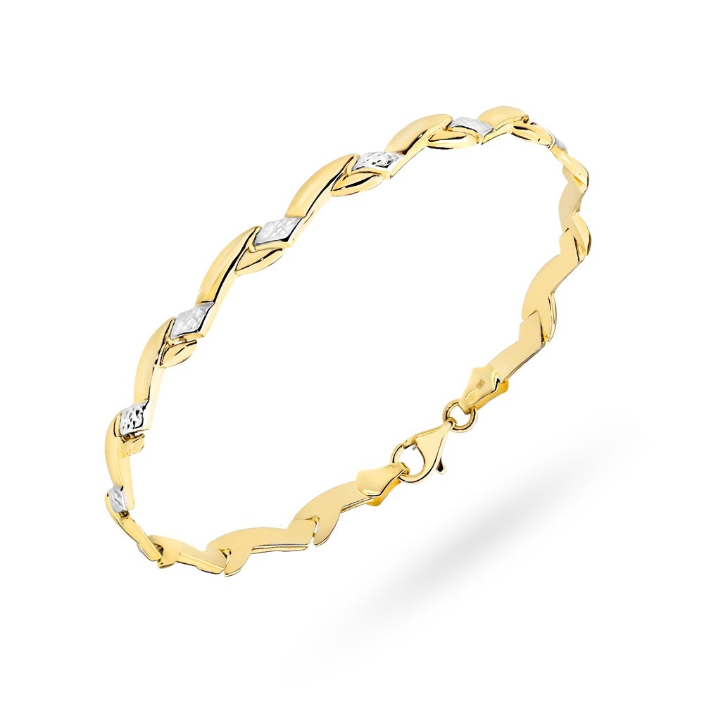 Bratara Aur 14K cu Design Valuri si Elemente Diamantate in Doua Culori (Greutate: 3.71)
