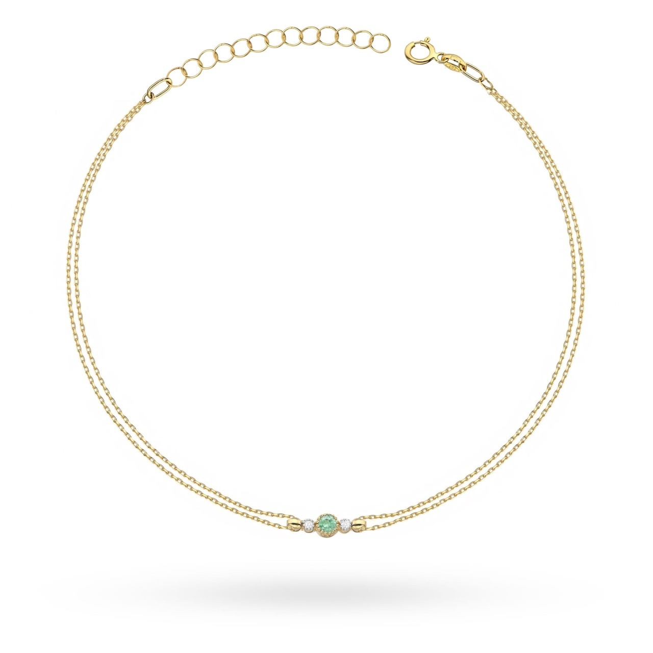 Bratara Aur 14K cu Smarald 0.15 ct si Diamante Naturale 0.03 ct (Varianta: Galben)