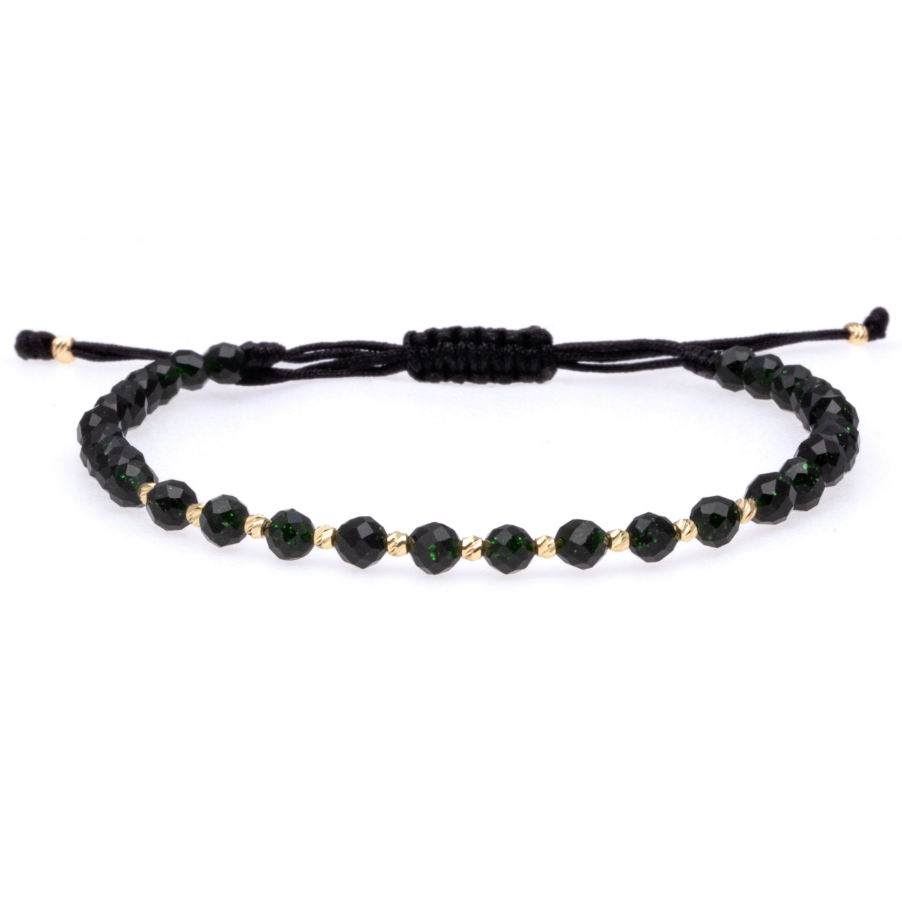 Brățara cu Green Goldstone si 10 bilute din Aur 14K