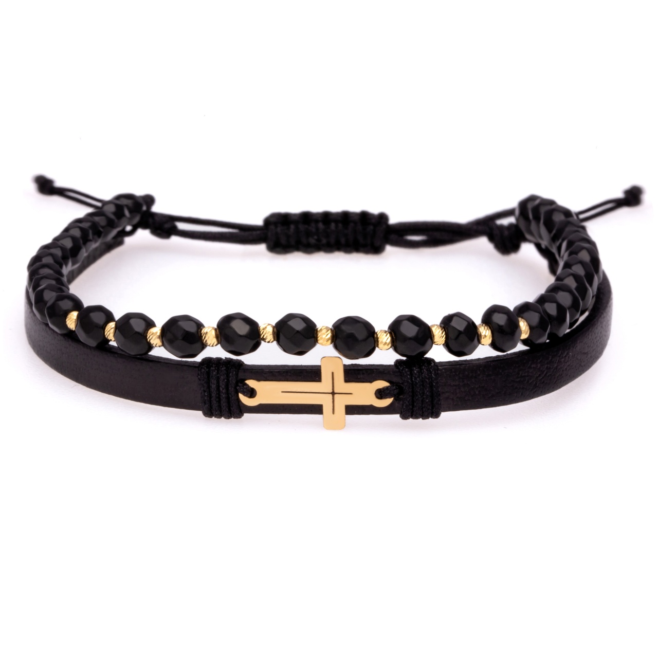 Bratara Onix Faith din AUR 14K si Piele Naturală