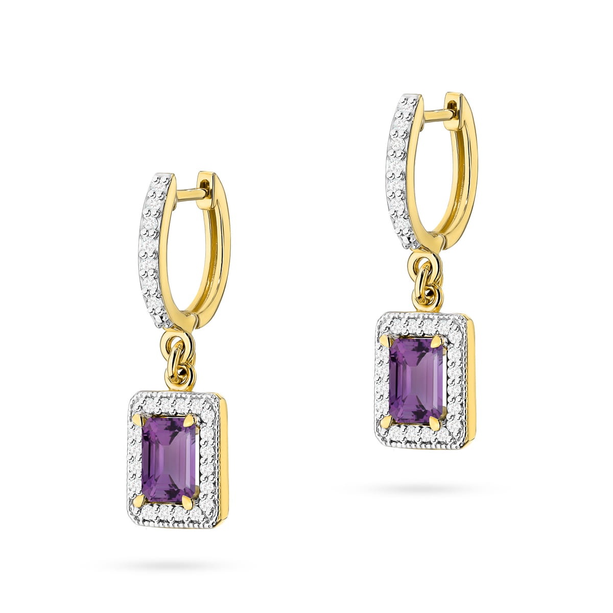 Cercei Aur 14K cu Ametist 0.50 ct si Diamante Naturale 0.34 ct (Varianta: Galben)
