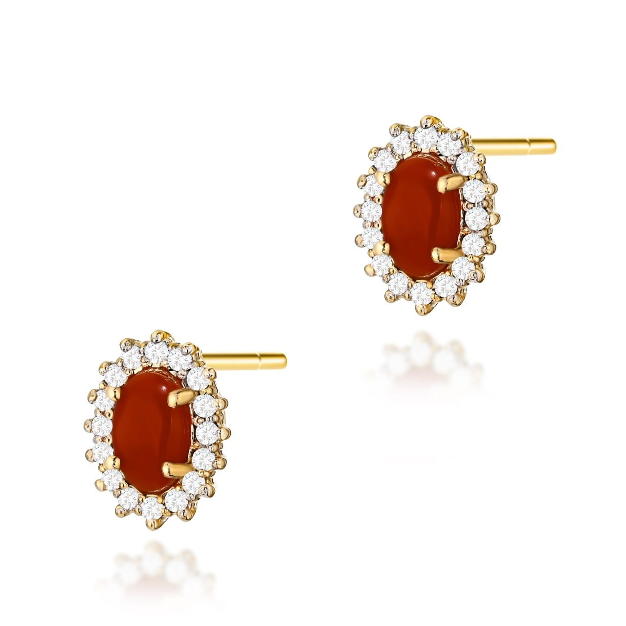 Cercei Aur 14K cu Coral 0.20 ct si Diamante Naturale 0.16 ct (Varianta: Galben)